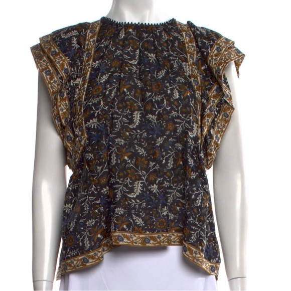 Sea New York Cotton Silk Floral Flutter Sleeve Top Boho Blouse Medium